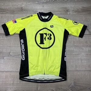 Giordana F3 Nation Cycling Jersey Mens Large Yellow Full Zip Italy Hi Vis Bike